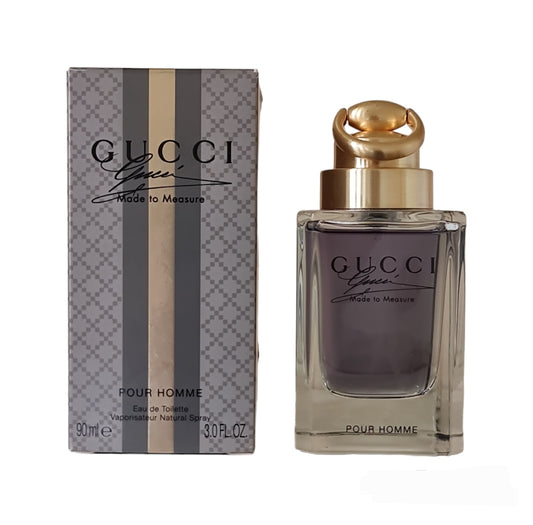 Gucci Made to Measure Pour Homme Eau De Toilette 90ml. Front photo of box and bottle. Perfume, fragrance, scent and cologne.