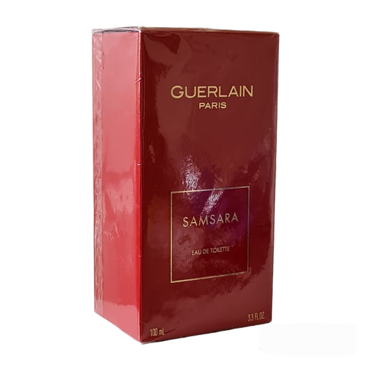 Guerlain Samsara Eau de Toilette 100ml. Front angled photo, perfume, cologne, scent and fragrance.