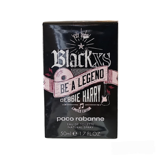 Paco Rabanne Black XS Be A Legend Debbie Harry Eau De Toilette 50ml. Front photo showing box, fragrance, scent, perfume and cologne.