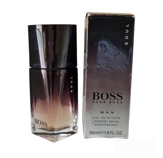 Hugo Boss Boss Soul Eau de Toilette 50ml. Front photo showing bottle and box. Perfume, cologne, scent and fragrance.