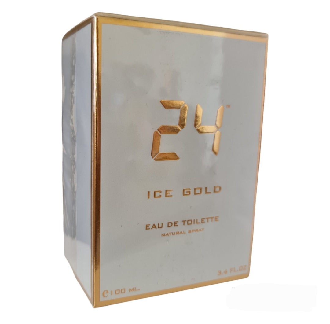 ScentStory 24 Ice Gold Eau De Toilette 100ml. Front angled photo, perfume, fragrance, scent and cologne.