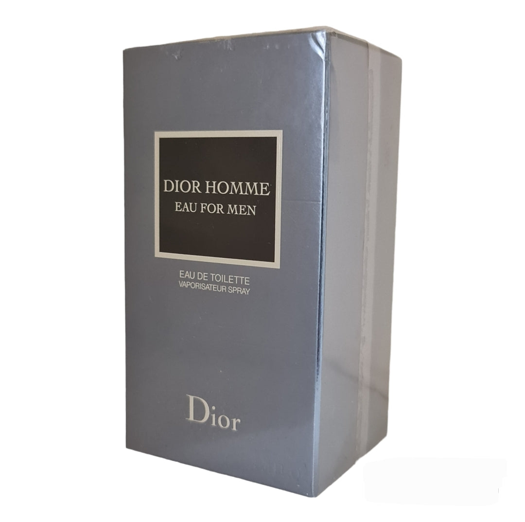 Dior Homme Eau For Men Eau De Toilette 100ml. Photo angled right to left, scent, perfume, fragrance and cologne.