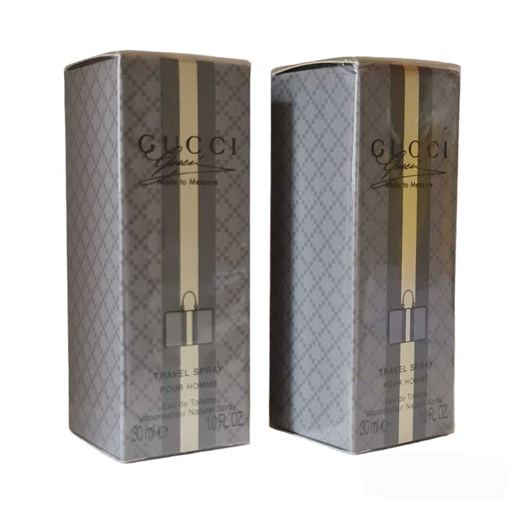 Gucci Made to Measure Pour Homme Eau De Toilette Travel Spray 2 x 30ml. Front angled photo, perfume, scent, cologne and fragrance.