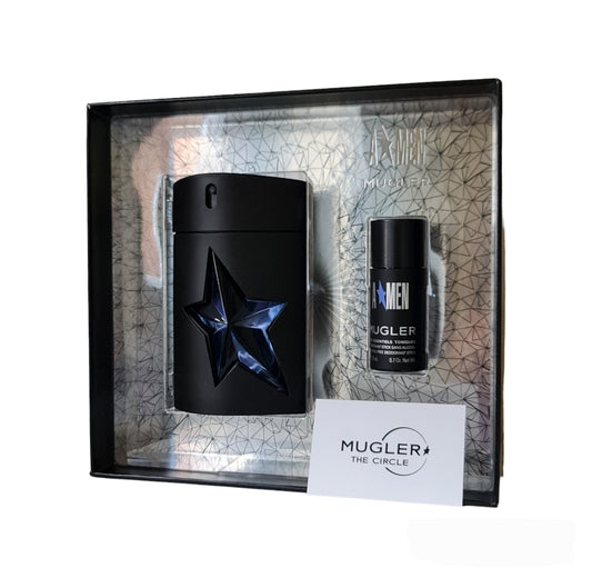 Mugler A*Men Refillable Bottle Gift Set. Front angled photo, perfume, fragrance, scent and cologne.