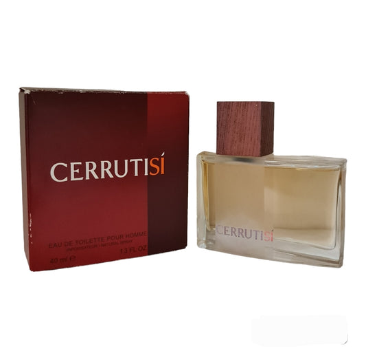 CerrutiSi Eau de Toilette Pour Homme 40ml. Box and bottle angled photo, perfume, scent, cologne and fragrance.