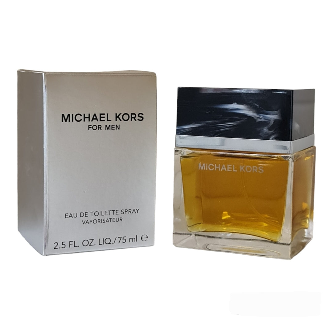 Michael Kors For Men Eau De Toilette 75ml (Original formulation). Front photo angled of box and bottle, perfume, fragrance, scent and cologne.