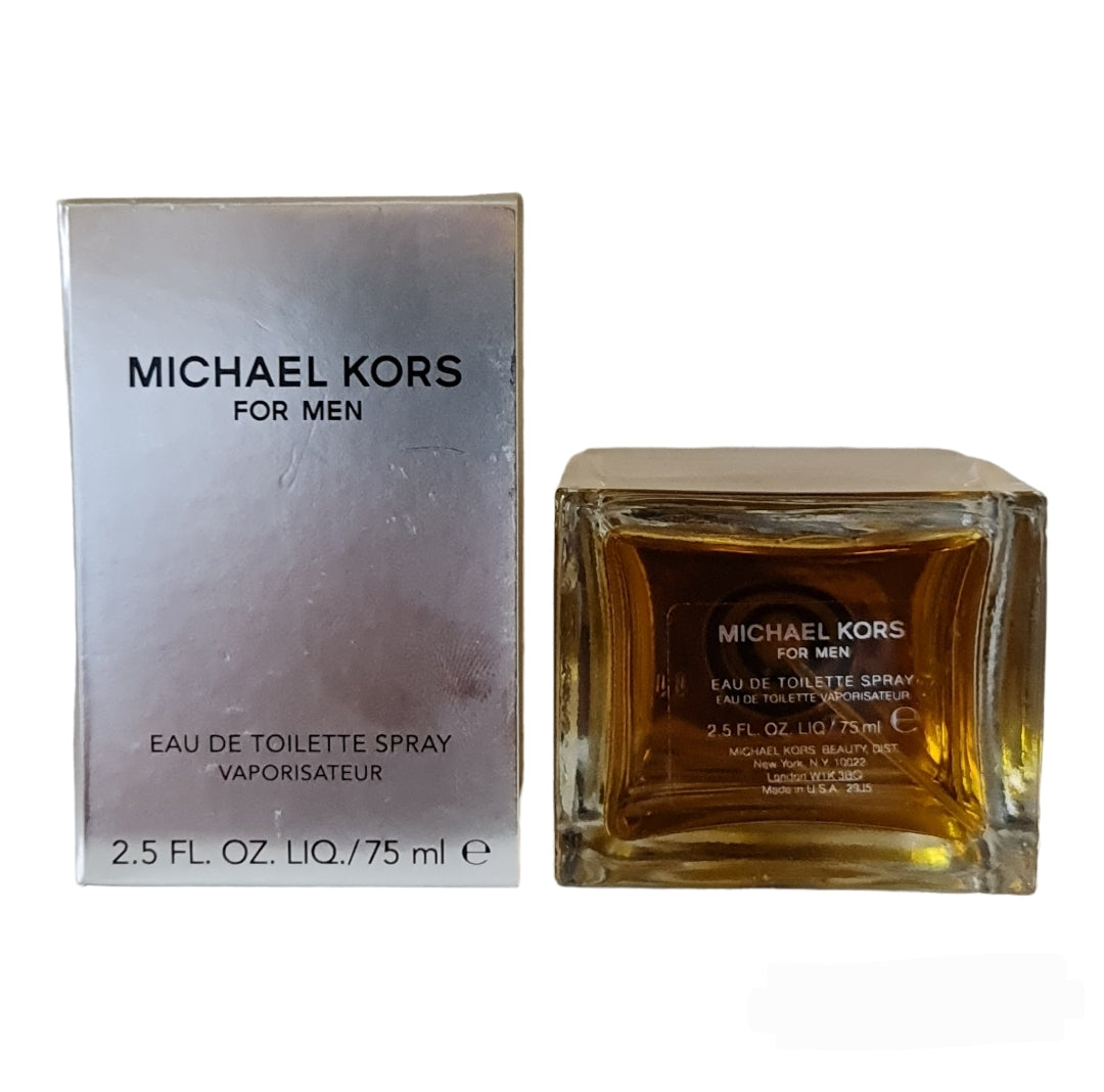 Michael Kors For Men Eau De Toilette 75ml (Original formulation). Front photo of box and base of bottle, perfume, fragrance, scent and cologne.