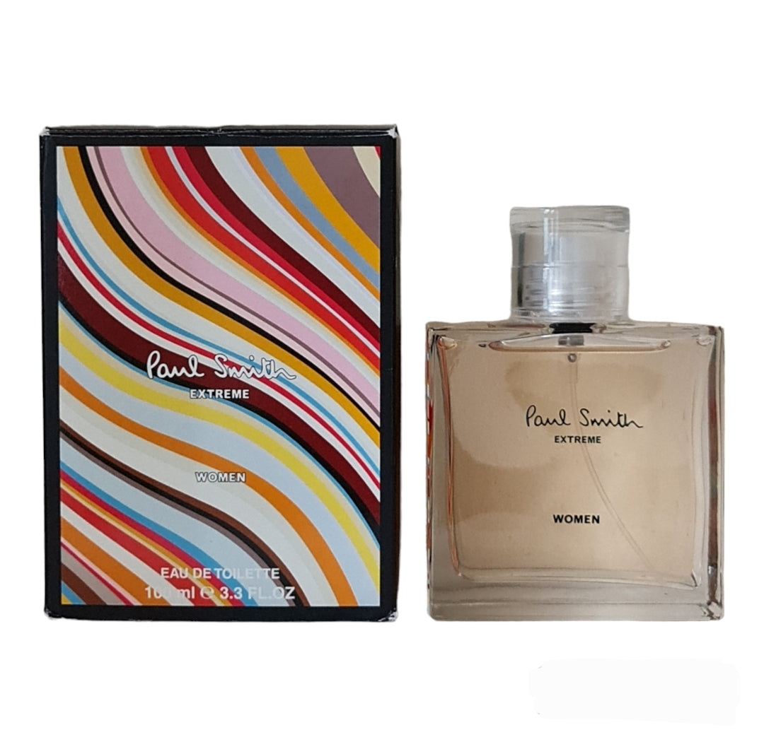 Paul Smith Extreme Women Eau de Toilette 100ml.  Photo of box and bottle, perfume, fragrance, scent and cologne.