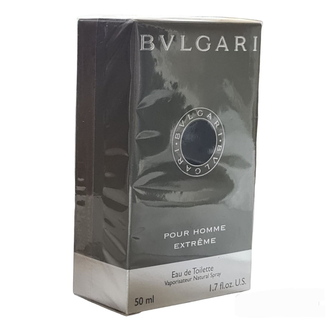 Bvlgari Pour Homme Extreme Eau De Toilette 50ml. Angled photo of box, perfume, scent, fragrance and cologne.