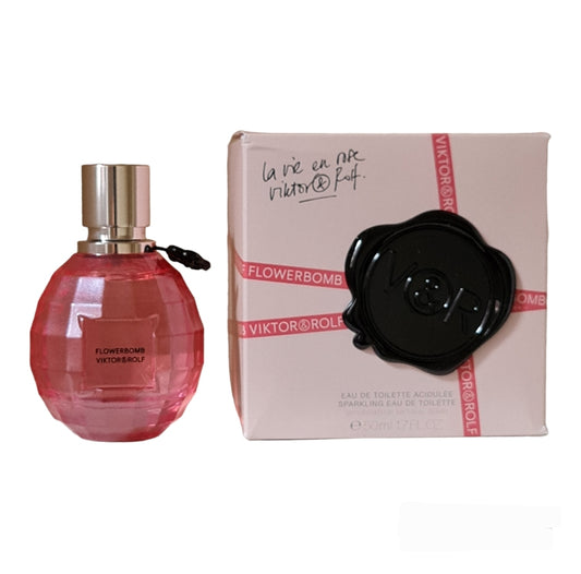 Viktor & Rolf Flowerbomb La Vie En Rose Eau De Toilette 50ml. Front photo of bottle and box, perfume, fragrance, cologne and scent.