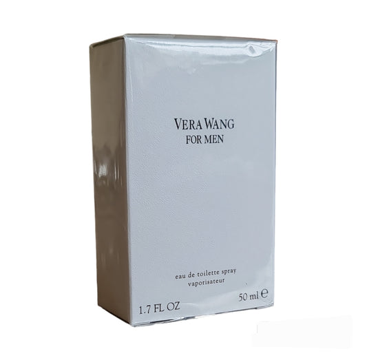 Vera Wang For Men Eau de Toilette 50ml. Photo of perfume box at a angle.