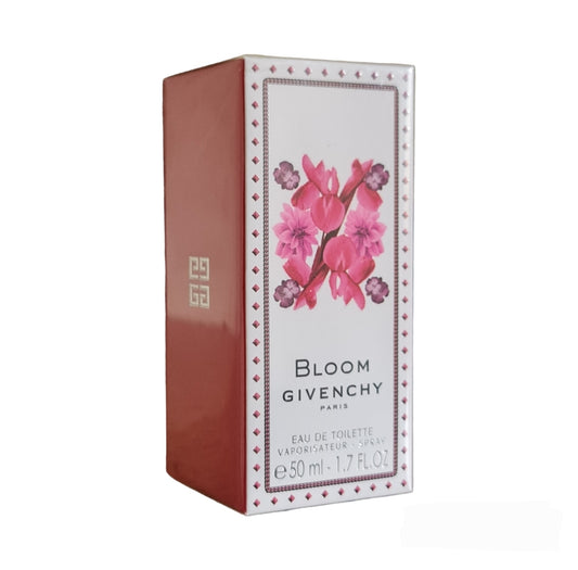 Givenchy Bloom 50ml Eau De Toilette. Front angled photo of perfume box.