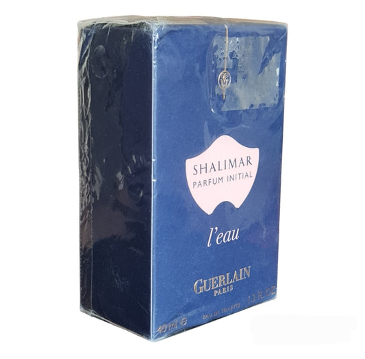 Guerlain Shalimar Parfum Initial Eau de Toilette 40ml. Front angled photo showing perfume box.