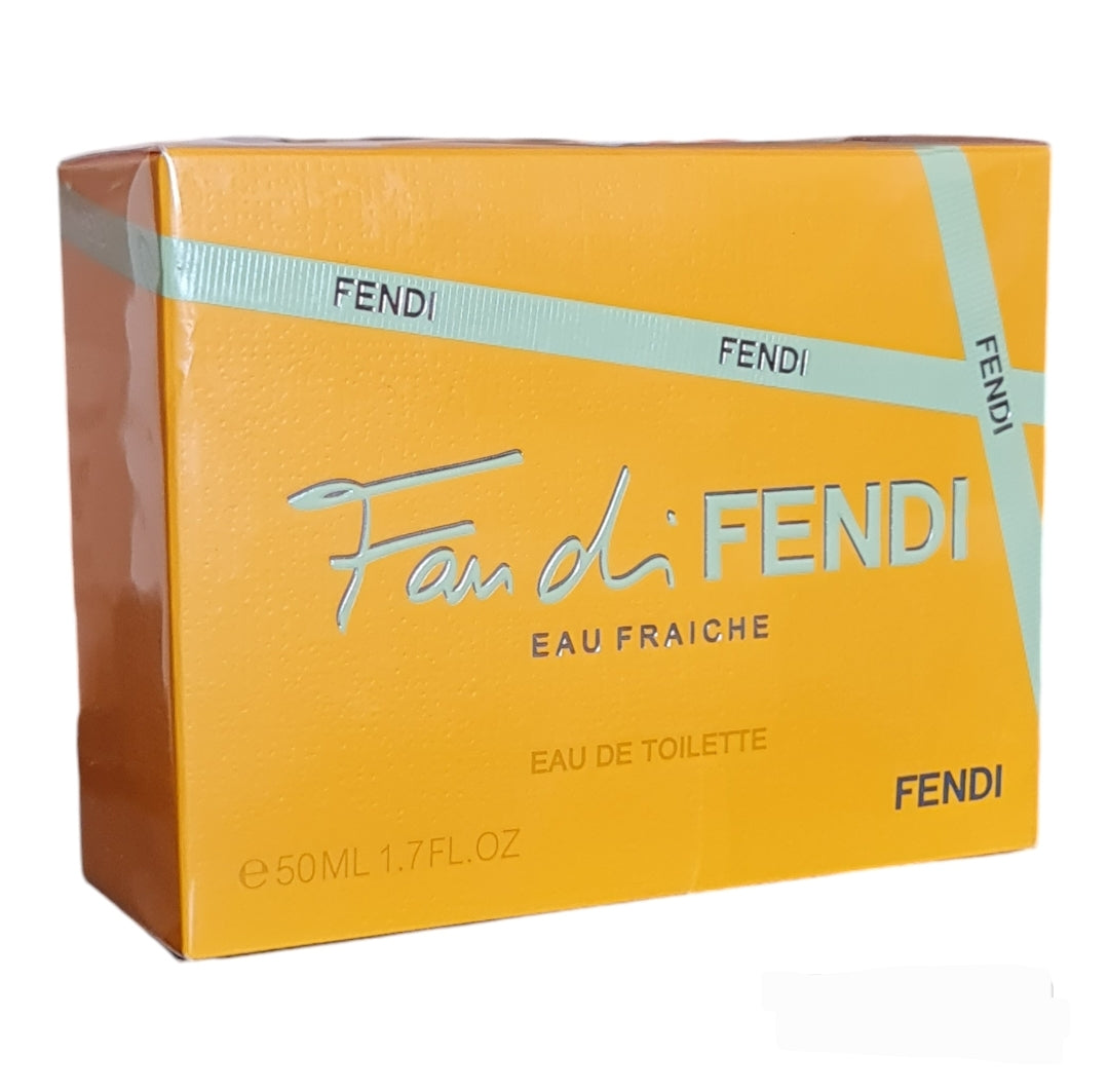 Fan Di Fendi Eau Fraiche Eau De Toilette 50ml. Front angled photo of perfume box.