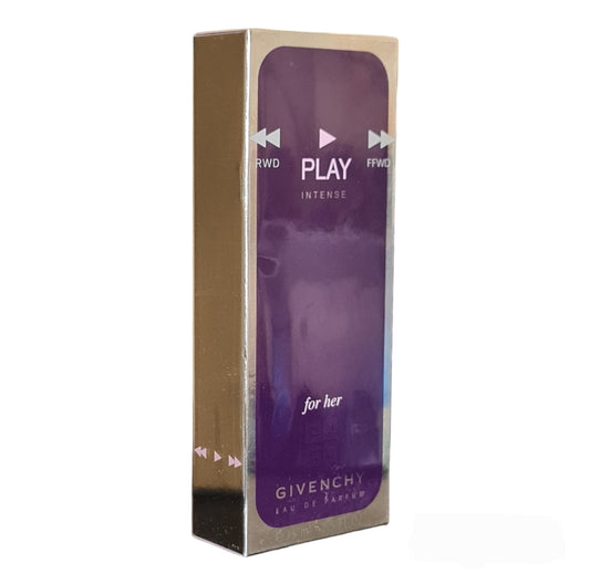 Givenchy Play Intense For Her Eau De Parfum 75ml. Front angled photo of perfume box.