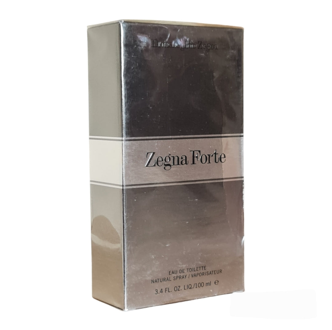 Ermenegildo Zegna Forte Eau De Toilette 100ml. Front angled photo of perfume box.