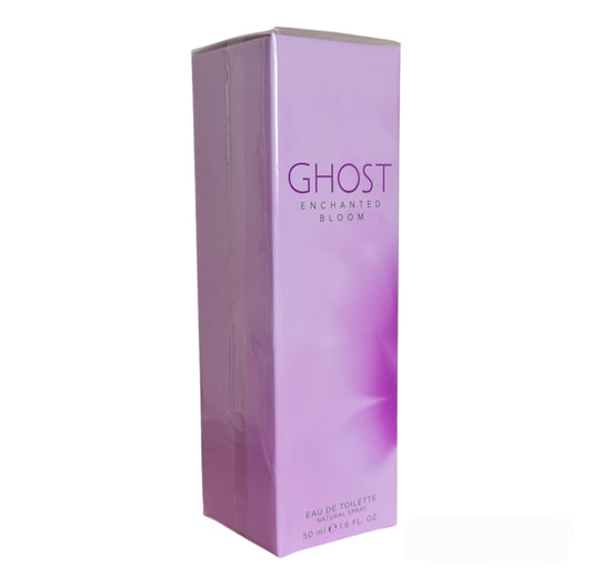 Ghost Enchanted Bloom Eau De Toilette 50ml. Perfume box at a angle photo.