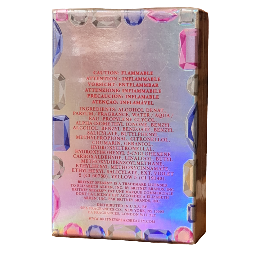 Britney Spears Radiance Eau De Parfum 30ml. Rear of perfume box.
