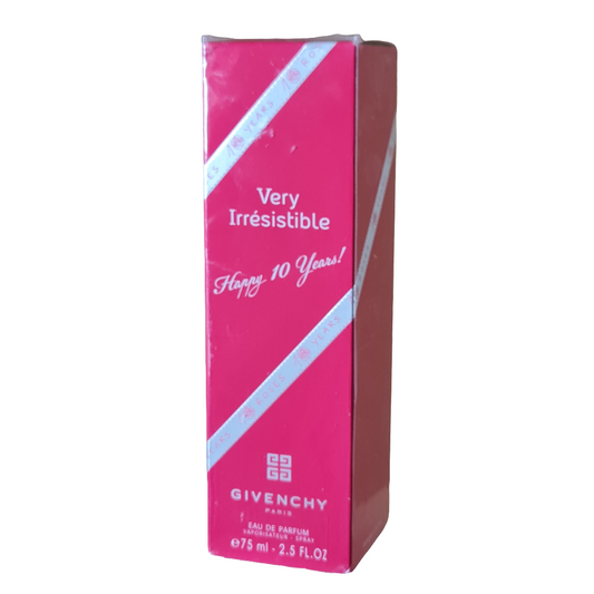 Givenchy Very Irresistible Happy 10 Years! Roses (2013) 75ml Eau De Parfum. Imperfect Sealed Box. Front angled photo.