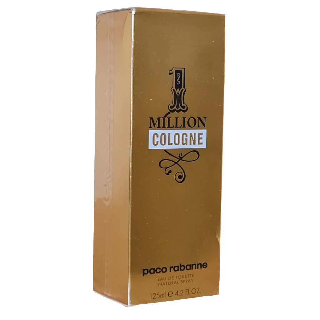 Paco Rabanne 1 Million Cologne Eau De Toilette 125ml. Front angled photo of perfume box.