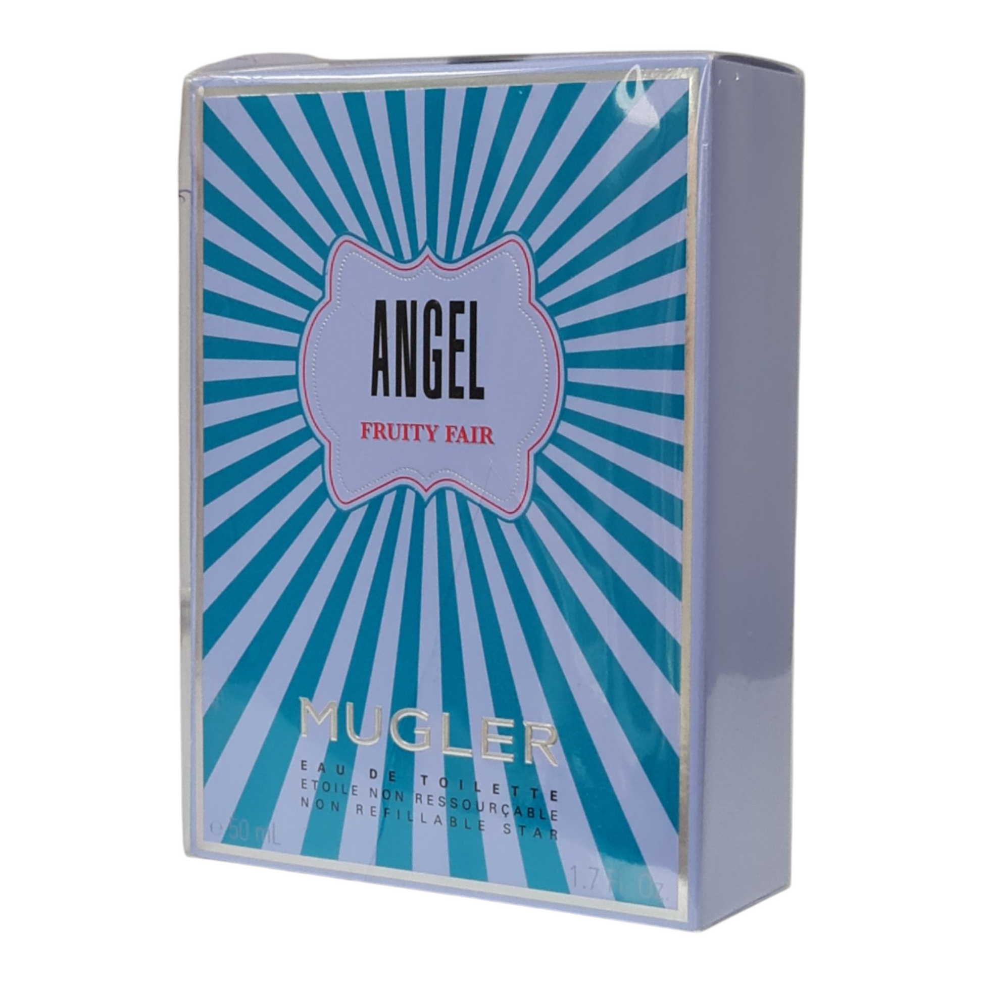 Mugler Angel Fruity Fair Eau de Toilette 50ml. Imperfect Cellophane. Front angled photo.