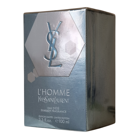 Yves Saint Laurent L'Homme Eau d'Ete Summer Fragrance Eau De Toilette 100ml. Second angled photo of perfume box.