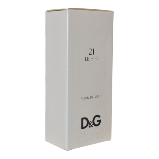 Dolce & Gabbana D&G 21 Le Fou Pour Homme Eau de Toilette 100ml. Front angled photo of cologne box.