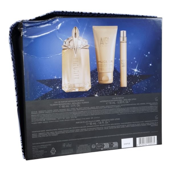 mugler alien goddess eau de parfum 60ml gift set. Back of box.