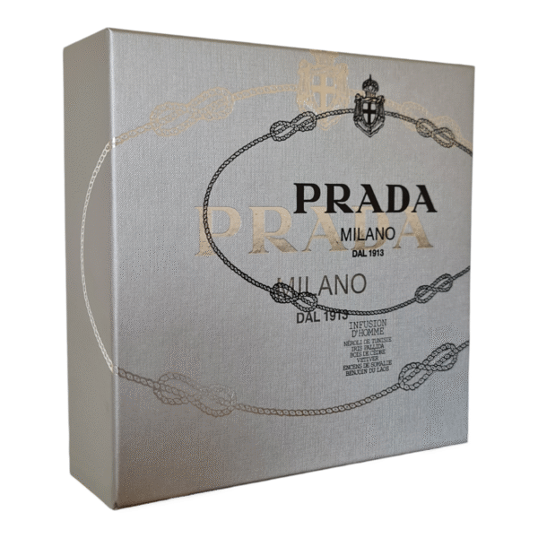 prada infusion d'homme eau de toilette 100ml 3 piece gift set. Second photo of lid