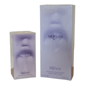 alexander mcqueen my mcqueen eau de parfum 35ml & velvet body lotion 200ml boxes side by side.