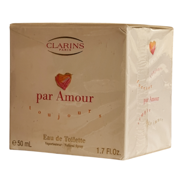 clarins paris par amour toujours eau de toilette 50ml. angled photo showing two sides.