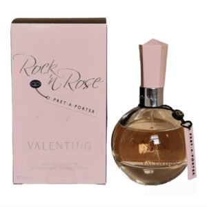 Valentino Rock'n Rose Pret-A-Porter Eau de Toilette 50ml bottle with accompanying box. The box is pink with the name 'Rock'n Rose' and the brand 'Valentino'.