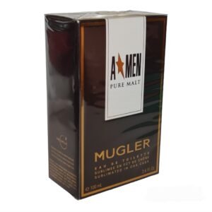 Mugler Pure Malt Eau de Toilette 100ml. Perfume and fragrance. Angle Image of fragrance box.