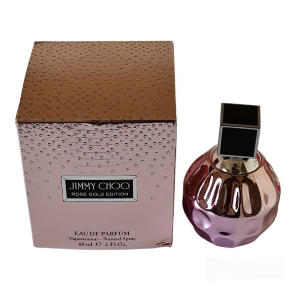 Jimmy Choo Rose gold box and bottle side by side