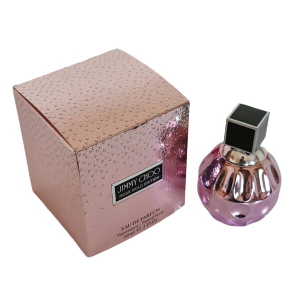 Jimmy Choo Rose gold box and bottle side by side