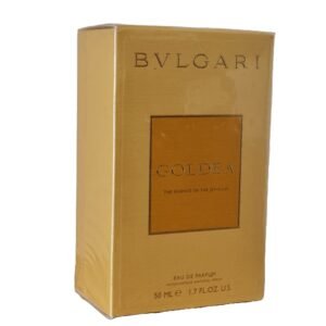 Bvlgari Golden The Essence of The Jeweller Eau de Parfum 50ml. Front angled photo of perfume box.