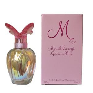mariah carey's luscious pink eau de parfum 50ml. Perfume bottle and box side by side.