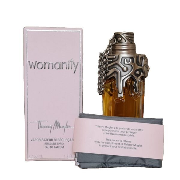 Thierry Mugler Womanity Eau de Parfum 50ml. Box. bottle and pouch.
