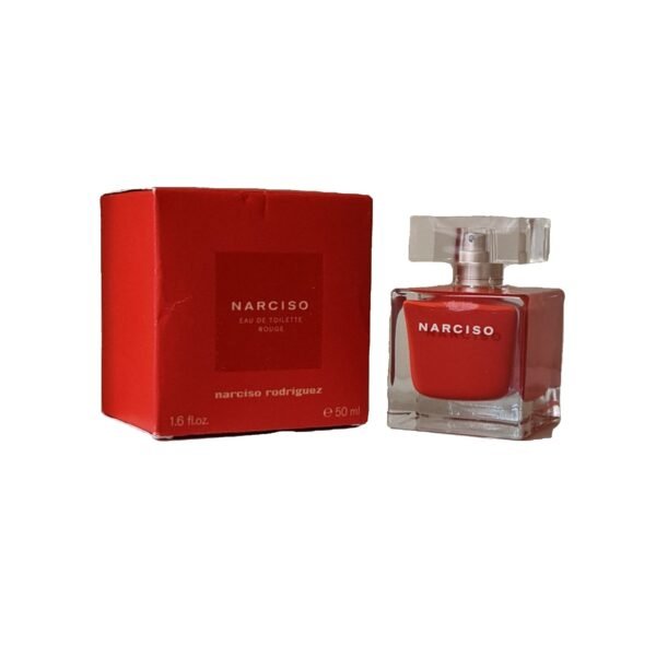 narciso rodriguez narciso rouge eau de toilette 50ml. Perfume bottle and box side by side photo.