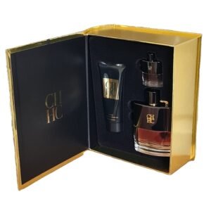 carolina herrera ch men prive eau de toilette 100ml 3 piece gift set. Photo showing internal contents of fragrance gift set box.