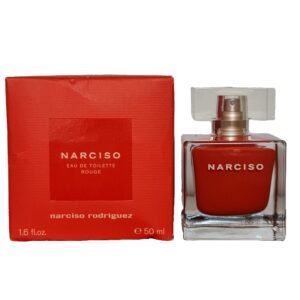 narciso rodriguez narciso rouge eau de toilette 50ml. Bocx and bottle side by side photo.