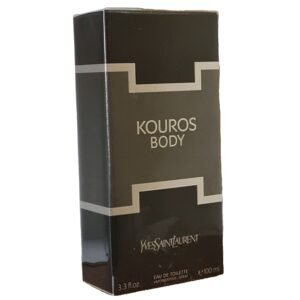 yves saint laurent body kouros 100ml. Front photo of fragrance box.