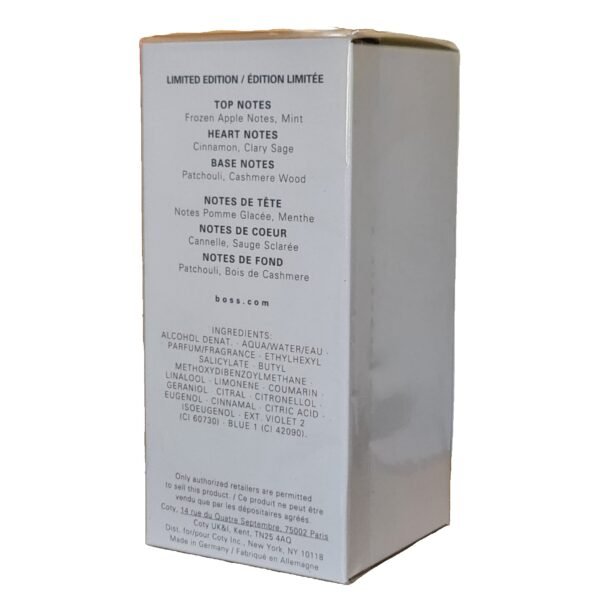hugo boss boss bottled marine eau de toilette 200ml. Back of perfume box showing notes that are listed.