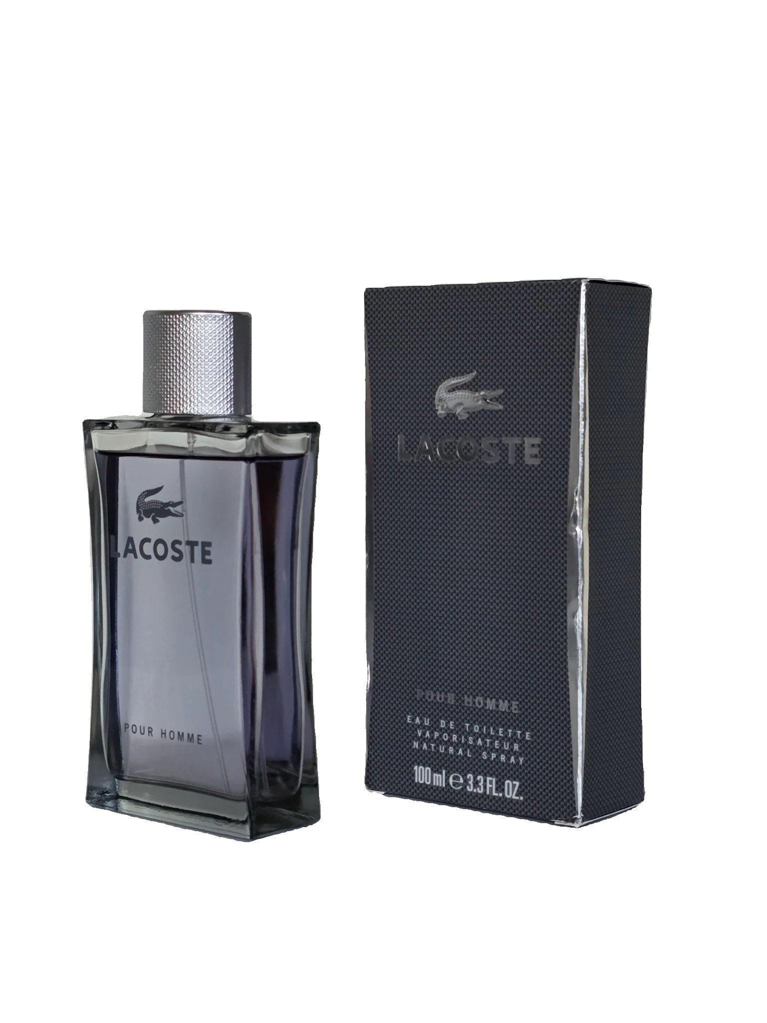 Lacoste Pour Homme Eau de Toilette 100ml lacoste pour homme eau de toilette 100ml. Bottle and box angled photo.