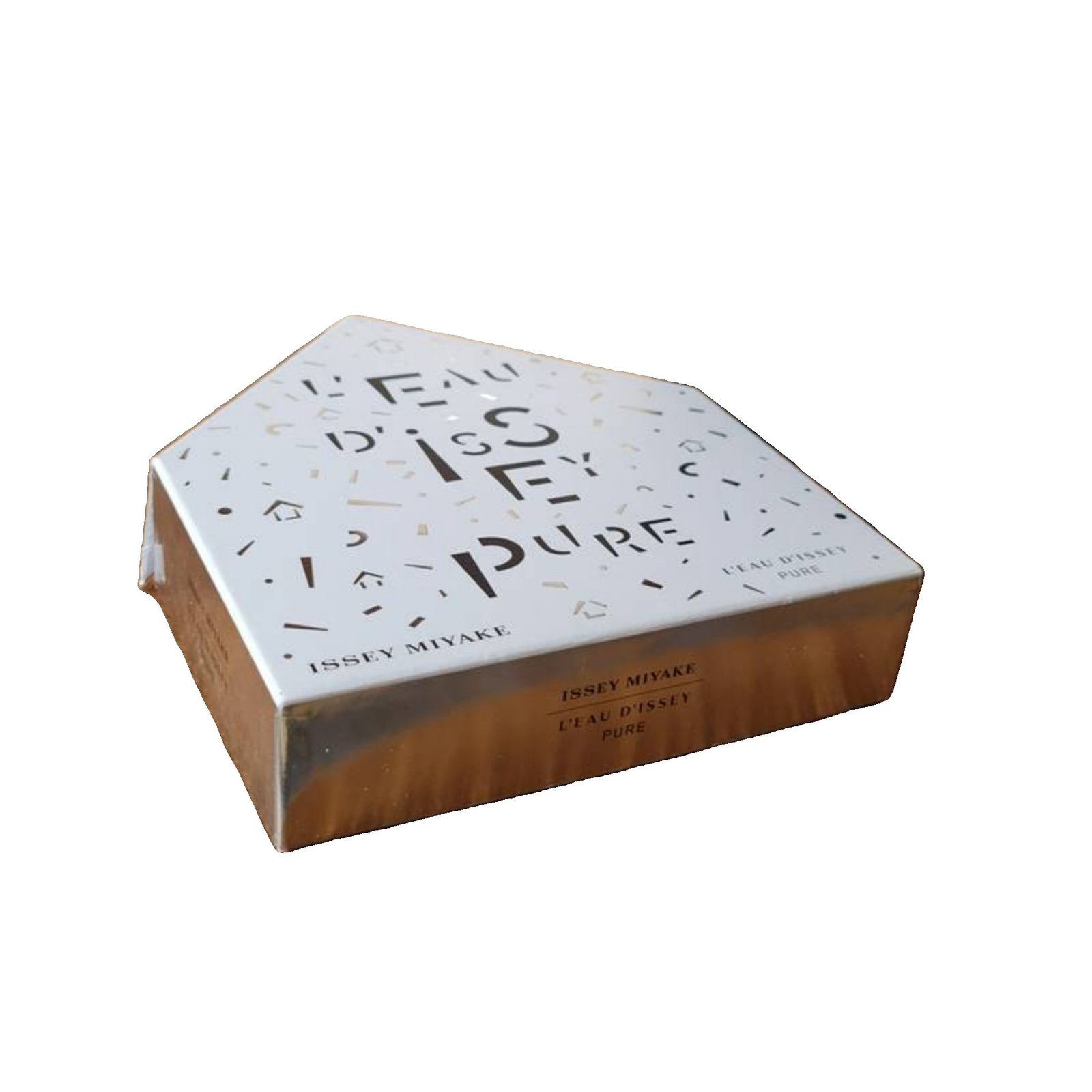 issey miyake l'eau d'issey pure eau de toilette 50ml 2 piece gift set. inside of gift set. issey miyake l'eau d'issey pure eau de toilette 50ml 2 piece gift set. Fragrance bo lying flat.