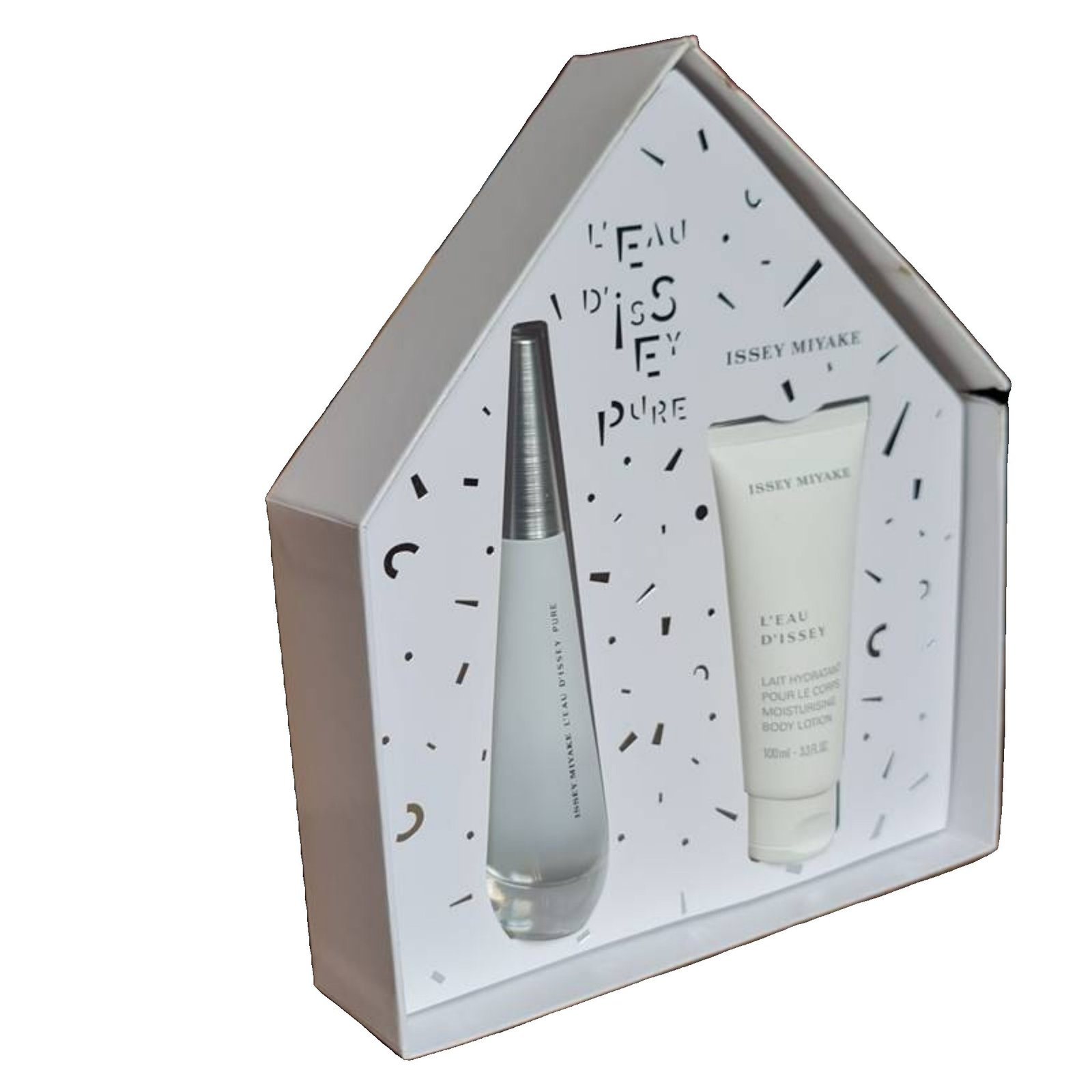 issey miyake l'eau d'issey pure eau de toilette 50ml 2 piece gift set. issey miyake l'eau d'issey pure eau de toilette 50ml 2 piece gift set. inside of gift set.