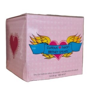 britney spears curious heart eau de parfum 100ml. Pink perfume box showing front and side of box.