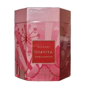 Bvlgari Omnia Pink Sapphire Eau de Toilette 65ml. Front facing photo of pink perfume box.