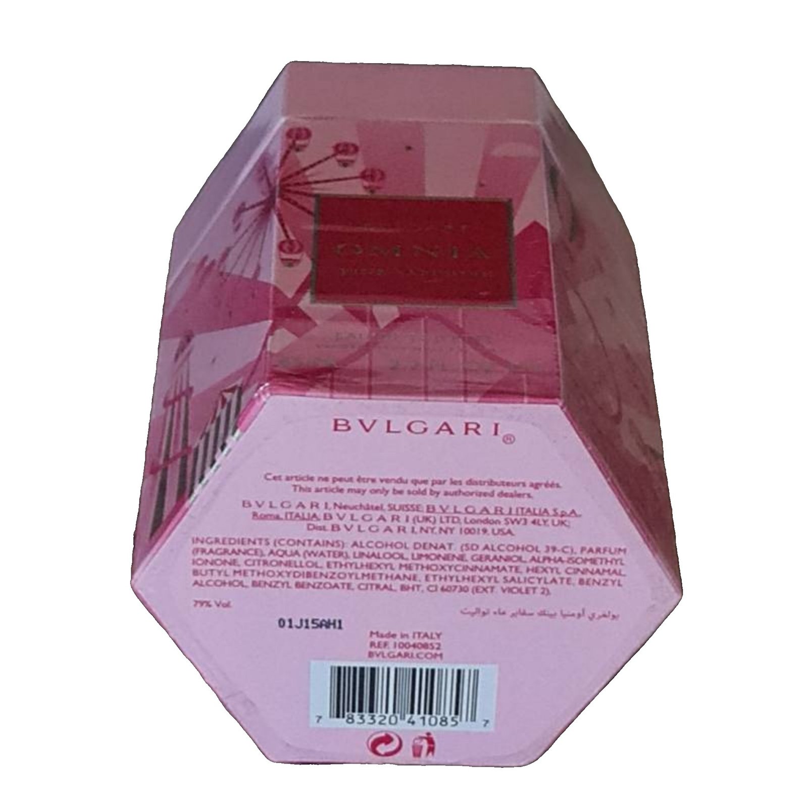 Bvlgari Omnia Pink Sapphire Eau de Toilette 65ml Bvlgari Omnia Pink Sapphire Eau de Toilette 65ml. Photo showing base of perfume box.