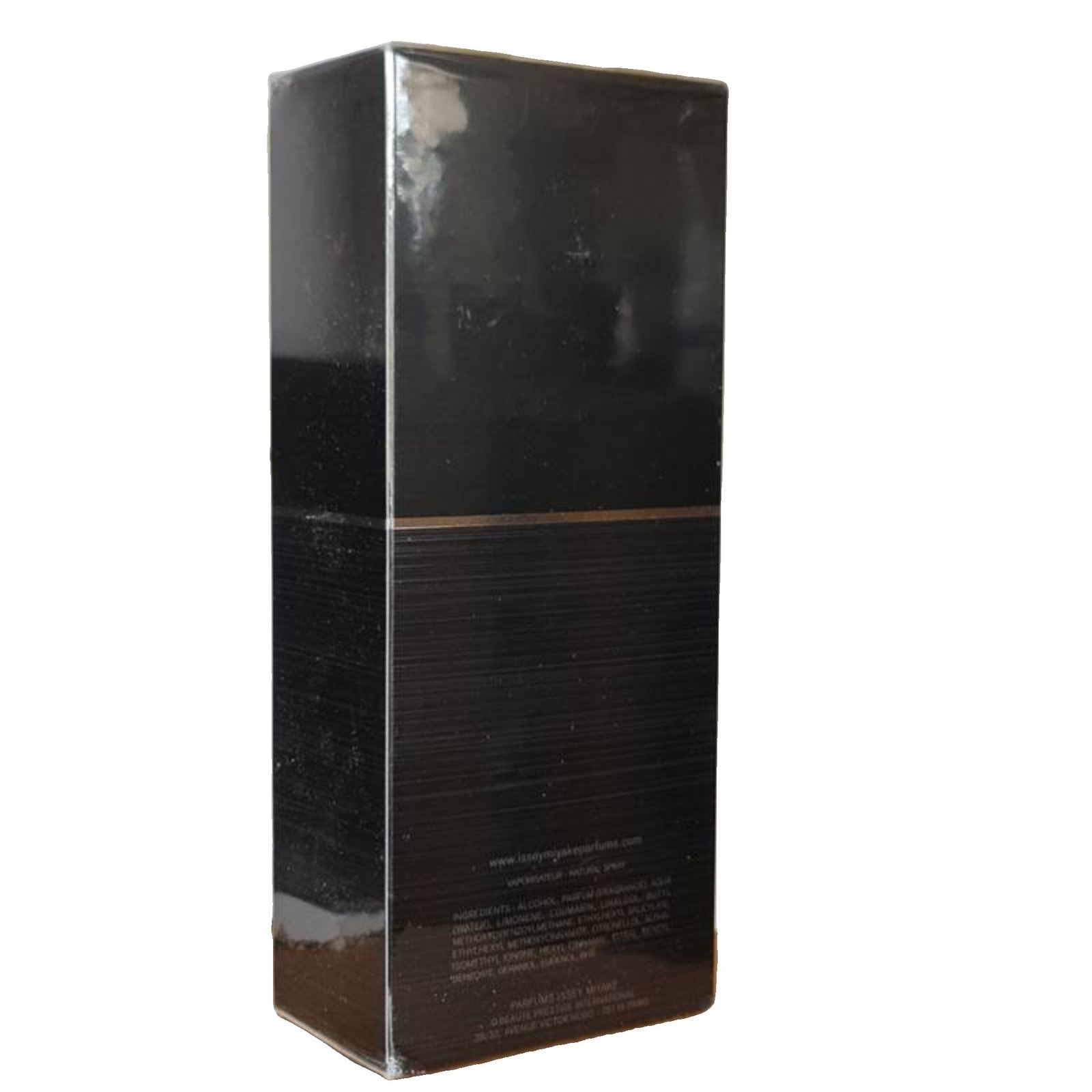 Issey Miyake Nuit D'Issey Eau de Toilette 200ml issey miyake nuit d'issey eau de toilette 200ml. Back of the black perfume box.